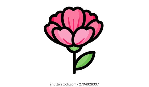 Cartoon pink flower with leaf