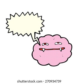 cartoon pink fluffy vampire cloud with speech bubble