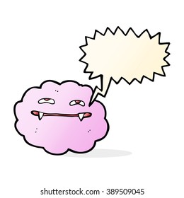 cartoon pink fluffy vampire cloud with speech bubble