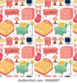 cartoon pink furniture seamless pattern