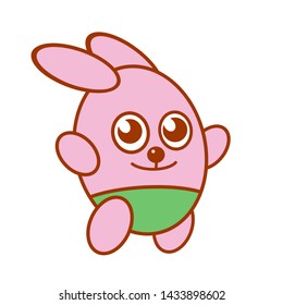 Cartoon pink hare jumping on a white background. Animal toy. Vector isolated illustration