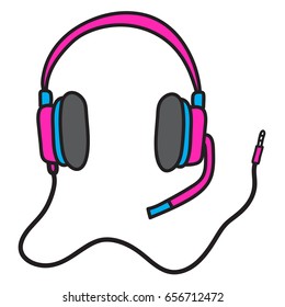 Cartoon of a pink headset,Hand drawn,Vector,Illustrations.