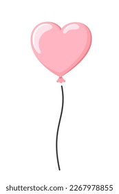 Cartoon pink heart balloon isolated on white background. Air balloon for Birthday parties, celebrate anniversary, weddings festive season decorations. Helium balloon. Vector illustration