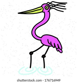 Cartoon Pink Heron Bird