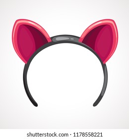 Cartoon pink hoop for hair with ears. Vector drawing