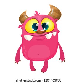 Cartoon pink horned monster. Vector illustration isolated