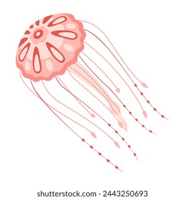 Cartoon Pink jellyfish flat style. Medusa vector illustration. Modern flat illustration Jellyfish isolated on white background. Vector illustration