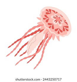 Cartoon Pink jellyfish flat style. Medusa vector illustration. Modern flat illustration Jellyfish isolated on white background. Vector illustration