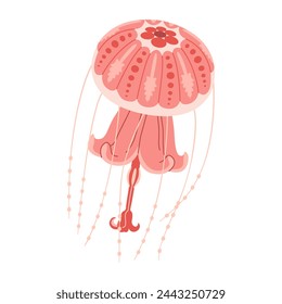 Cartoon Pink jellyfish flat style. Medusa vector illustration. Modern flat illustration Jellyfish isolated on white background. Vector illustration