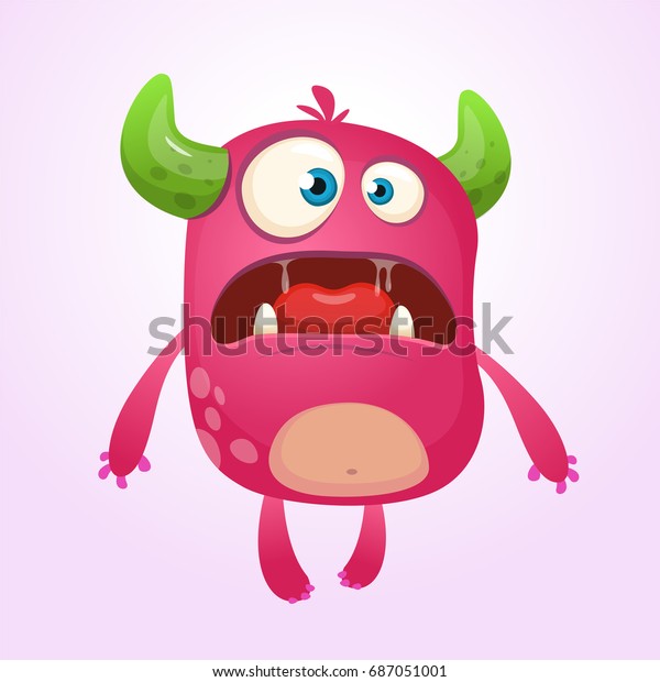 漫画のピンクの怪物 驚きの表情をした怪獣エイリアンのイラスト 衝撃的なピンクのモンスターマスコットデザイン ベクターハロウィーンのイラスト のベクター画像素材 ロイヤリティフリー