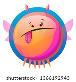 Cartoon pink monster stick out the tongue vector illustartion on white background