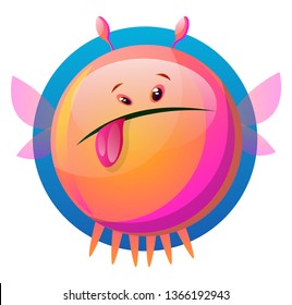 Cartoon pink monster stick out the tongue vector illustartion on white background