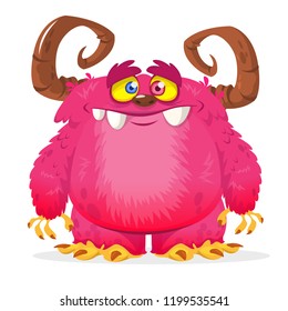 Cartoon pink monster. Monster troll illustration. Vector Halloween illustration