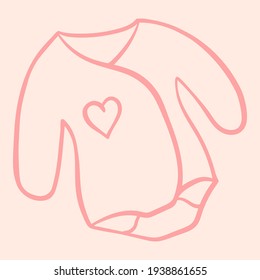 Cartoon pink newborn baby girl bodysuit clothes things line art sketch isolated vector icon