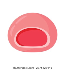 Cartoon Pink Opened Mochi Daifuku Japanese Food Dessert Icon Doodle Vector Illustration Isolated on White Background