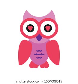 Cartoon pink owl in love