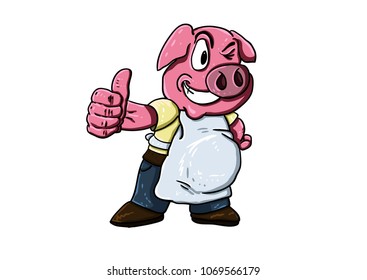 cartoon pink pig in apron