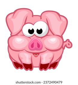 Cartoon pink pig. Vector illustration for postcard, banner, web, design, arts