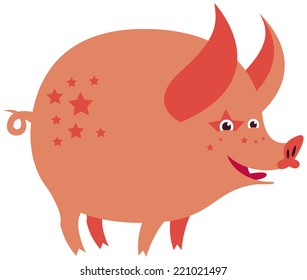 Cartoon pink piggy with stars