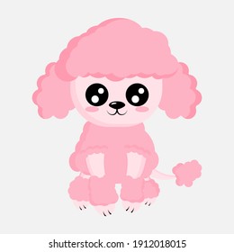 Cartoon pink poodle. Vector Illustration isolated on white background. 
