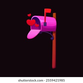 Cartoon pink romantic mailbox with floating red hearts, Valentines day holiday symbol of love and romantic mail messages, conveying affection, warm feelings, romance with joy and playfulness