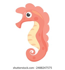 Cartoon pink seahorse swimming freely with its curled tail