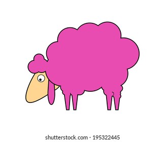 Cartoon pink sheep isolated on white