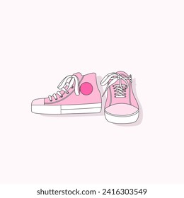 Cartoon pink sneakers. Old fashioned trendy hot pink shoes.