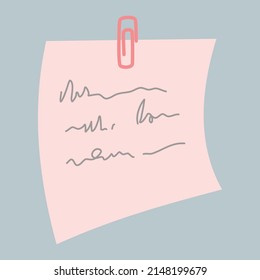 Notas pegajosas rosadas de caricatura. Raspado de papel para apuntar, pegatina aislada de color, cuaderno de la escuela de lista de papel, etiqueta de tablero de anuncios, pegatina de oficina, ilustración de vector limpia. Bloc de notas pegajoso