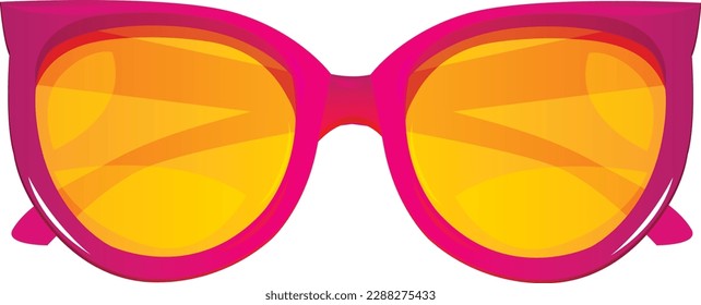 Cartoon pink summer beach sunglasses with yellow glasses. Modern summer accessory design. Women's accessory vector illustration