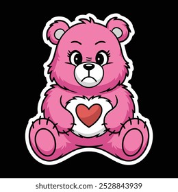 A cartoon pink teddy bear holding a red heart, depicted in a sitting position with a cute expression.