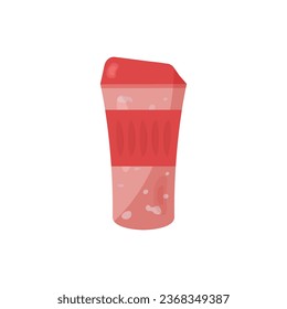 Cartoon pink thermos.
Reusable thermal mug for keeping tea, coffee, cocoa and takeaway drinks warm. For walks, hikes, travel.
Vector illustration isolated on white background, eps 10.