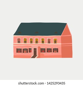 Cartoon pink vector house, old building