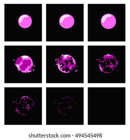 Cartoon Pink Water Bubble Burst Sprites, Vector Frames For Animation.