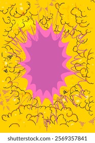 Cartoon pink and yellow background, comic book backdrop. Retro vector comics pop art design.