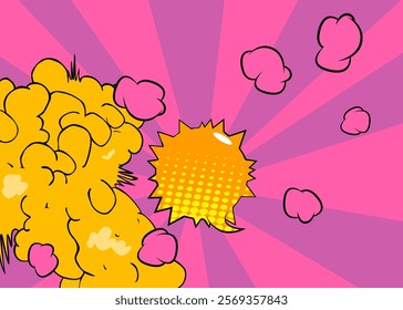 Cartoon pink and yellow background, comic book backdrop. Retro vector comics pop art design.