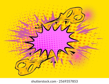 Cartoon pink and yellow background, comic book backdrop. Retro vector comics pop art design.