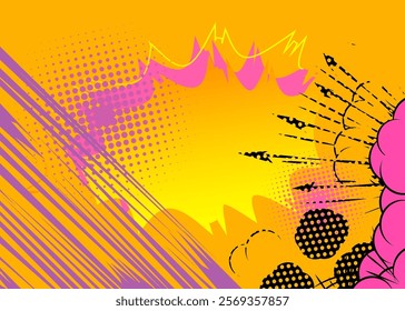 Cartoon pink and yellow background, comic book backdrop. Retro vector comics pop art design.