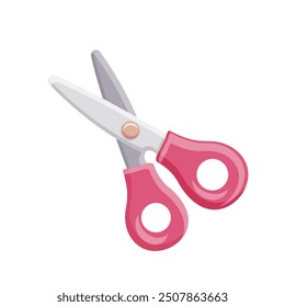 Cartoon pink-handled scissors on white background. Vector illustration