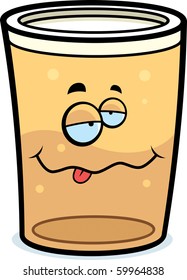 A cartoon pint of beer drunk and smiling.