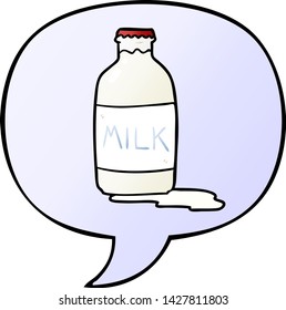 cartoon pint of fresh milk with speech bubble in smooth gradient style