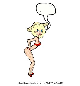 cartoon pin-up beach girl with speech bubble