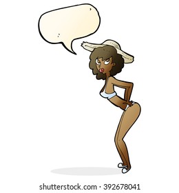 cartoon pin-up beach girl with speech bubble