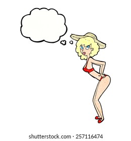 cartoon pin-up beach girl with thought bubble