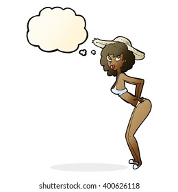 cartoon pin-up beach girl with thought bubble