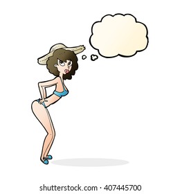 cartoon pin-up beach girl with thought bubble