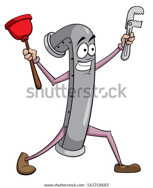 Cartoon Pipe Character Holding Plunger Pipewrench Stock Vector Royalty Free 563318683