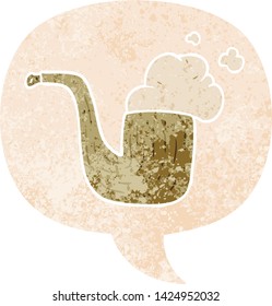 cartoon pipe with speech bubble in grunge distressed retro textured style