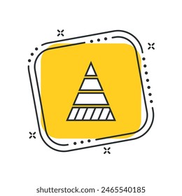 Cartoon piramid chart icon vector illustration. Pyramidal diagram on isolated yellow square background. Statistics sign concept.