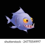 Cartoon Piranha Fish Vector, Piranha, Fish, teeth, sea fish, scary fish, Illustration, Design